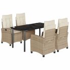 vidaXL 5 Piece Garden Dining Set with Cushions Beige Poly Rattan