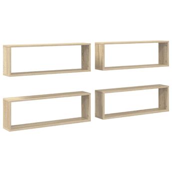 vidaXL Wall Cube Shelf 4 pcs Sonoma Oak 80x15x26.5 cm Engineered Wood