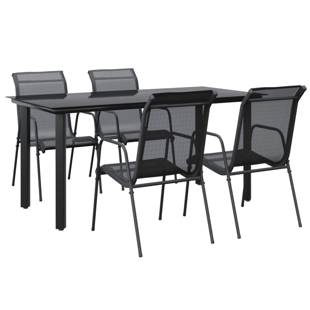 vidaXL 5 Piece Garden Dining Set Black Steel and Textilene