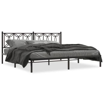 vidaXL Metal Bed Frame without Mattress with Headboard Black 76"x79.9"