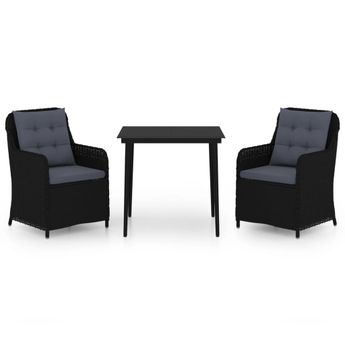 vidaXL 3 Piece Patio Dining Set Black