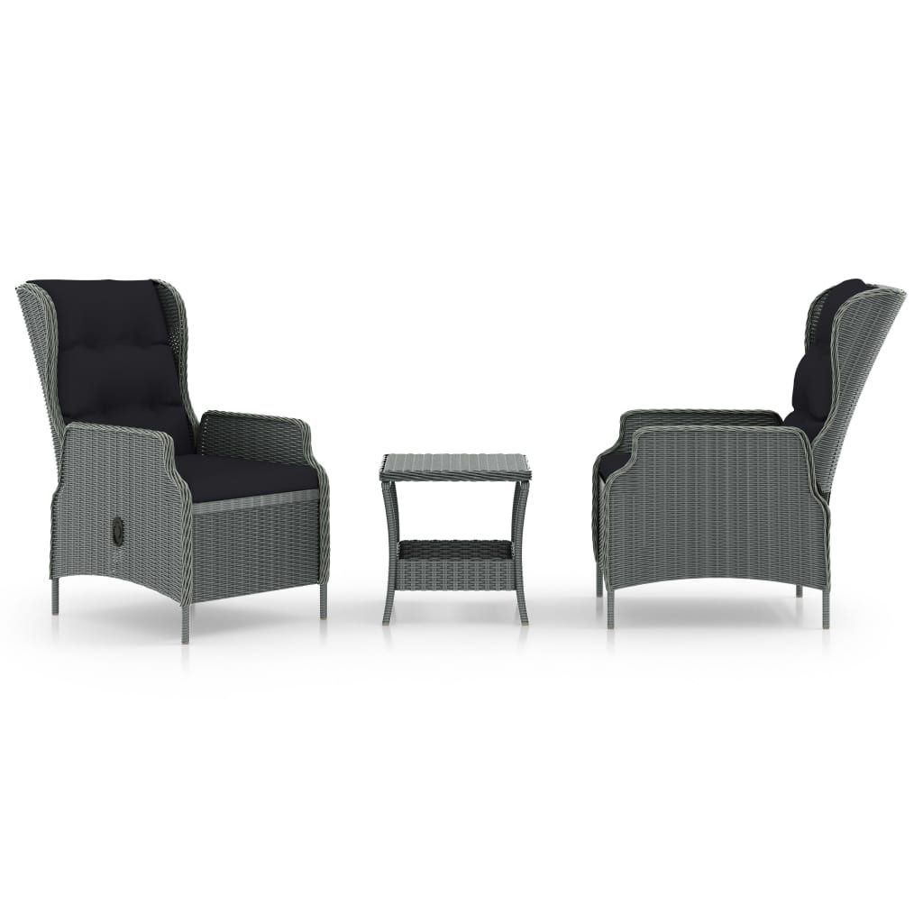 vidaXL 3 Piece Patio Lounge Set with Cushions Poly Rattan Light Gray