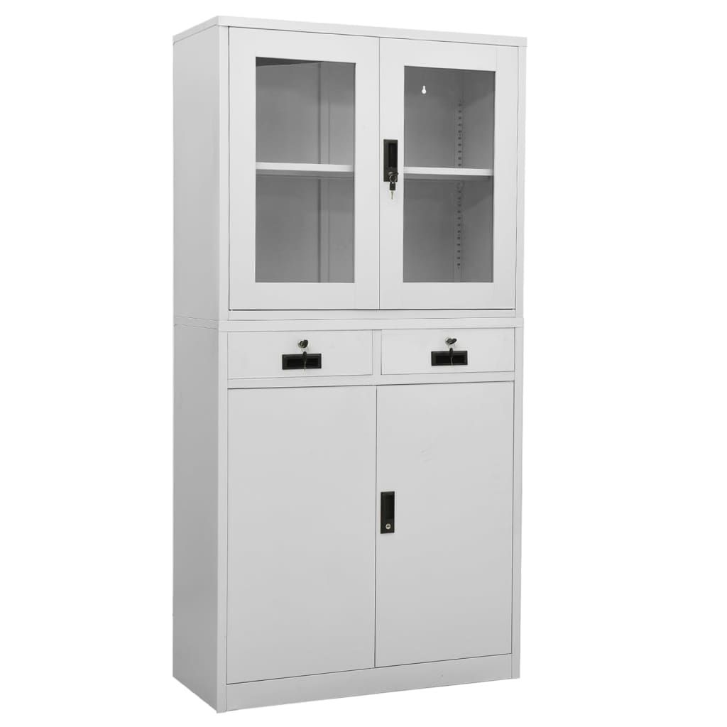 vidaXL Office Cabinet Light Grey 90x40x180 cm Steel and Tempered Glass