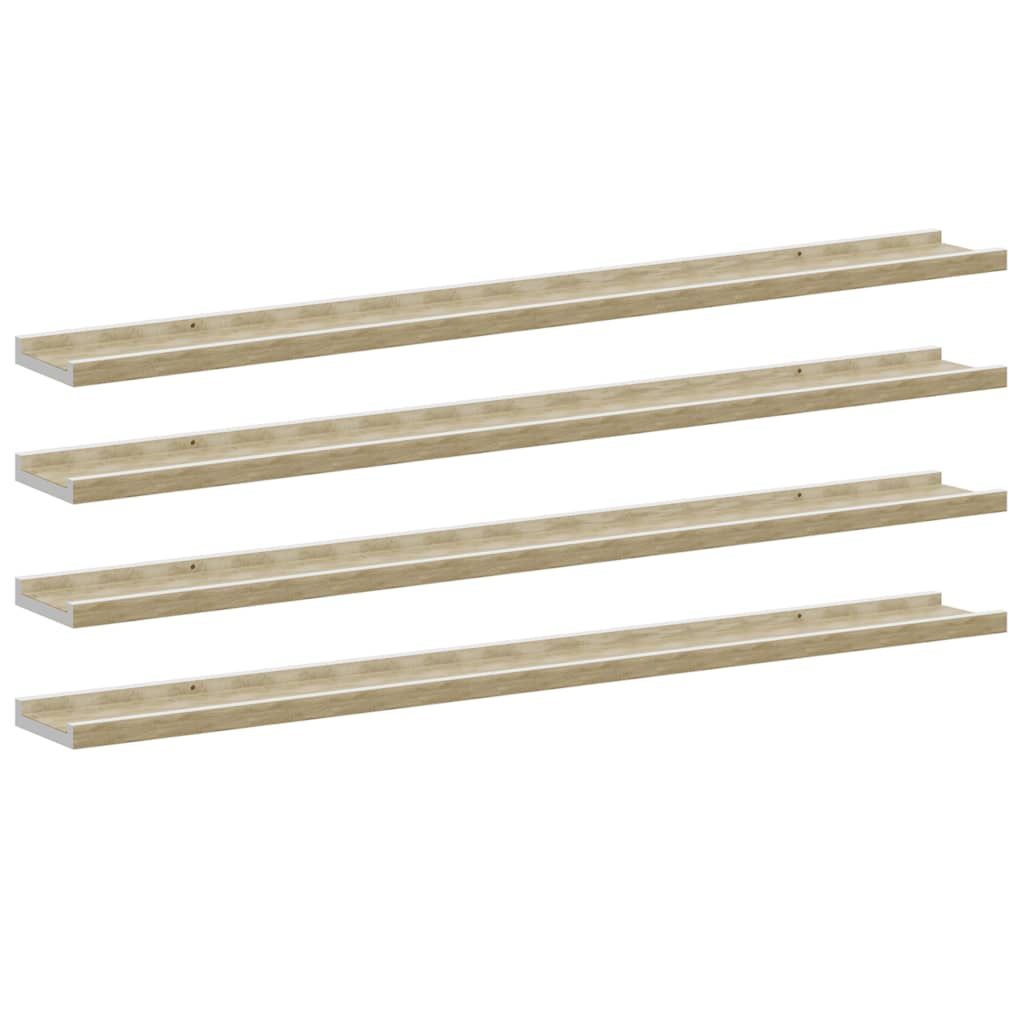 vidaXL Wall Shelves 4 pcs White and Sonoma Oak 39.4"x3.5"x1.2"