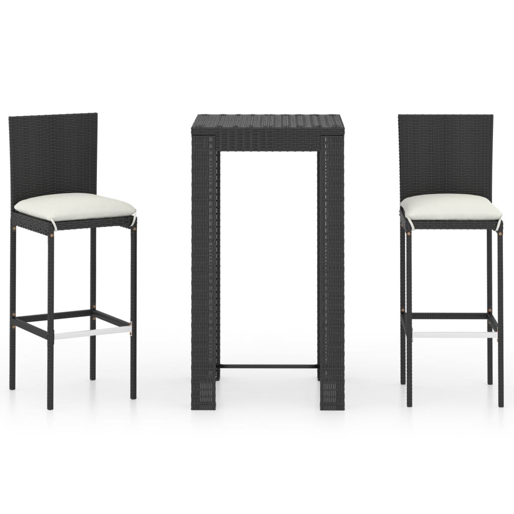 vidaXL 3 Piece Patio Bar Set with Cushions Poly Rattan Black