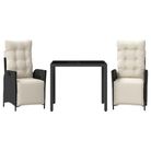 vidaXL 3 Piece Garden Dining Set with Cushions Black Poly Rattan