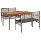 vidaXL 3 Piece Garden Dining Set with Cushions Grey Poly Rattan