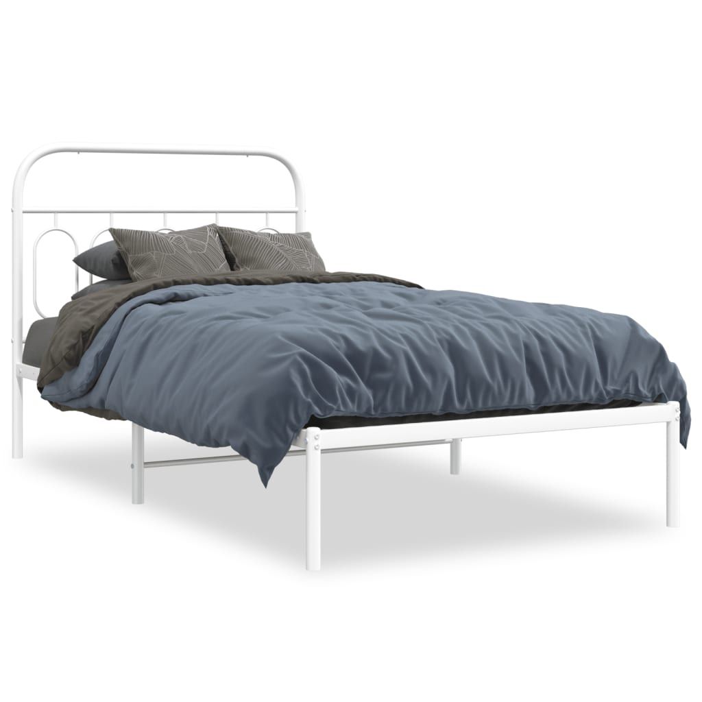 vidaXL Metal Bed Frame without Mattress with Headboard White 39.4"x78.7"