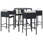 vidaXL 5 Piece Garden Bar Set with Cushions Black Poly Rattan