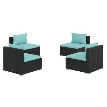 vidaXL 4 Piece Garden Lounge Set with Cushions Poly Rattan Black