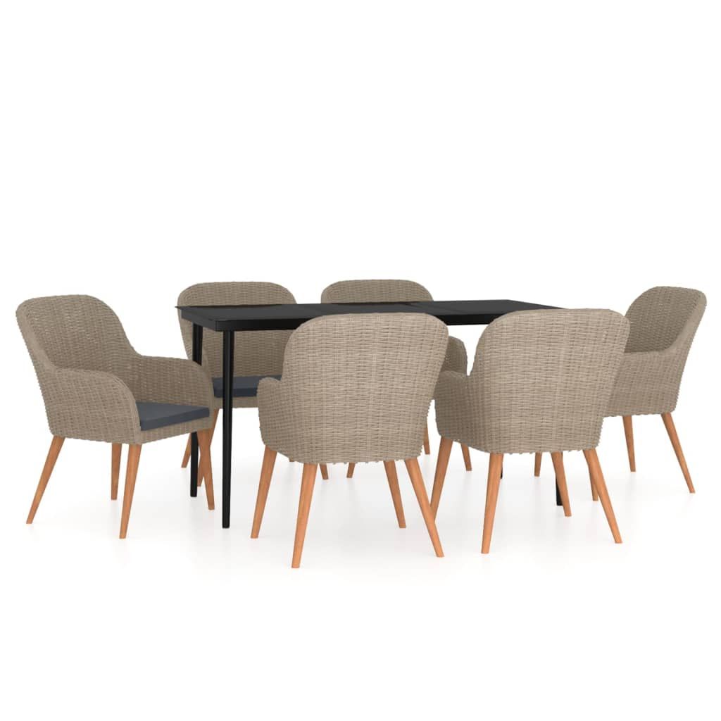 vidaXL 7 Piece Patio Dining Set with Cushions Brown