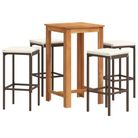 vidaXL 5 Piece Patio Bar Set Brown Solid Wood Acacia and Poly Rattan