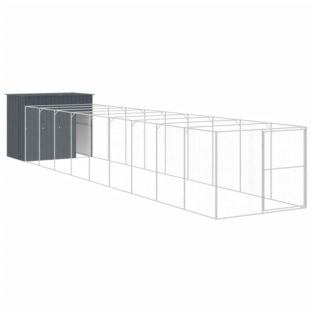 vidaXL Dog House with Run Anthracite 84.3"x420.9"x71.3" Galvanized Steel