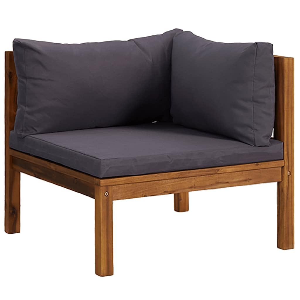 vidaXL Sectional Corner Sofa with Dark Grey Cushions Solid Acacia Wood
