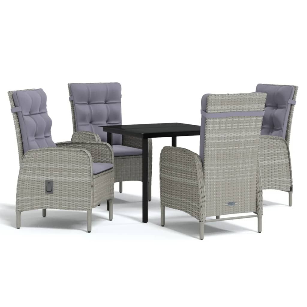 vidaXL 5 Piece Garden Dining Set with Cushions Grey and Black