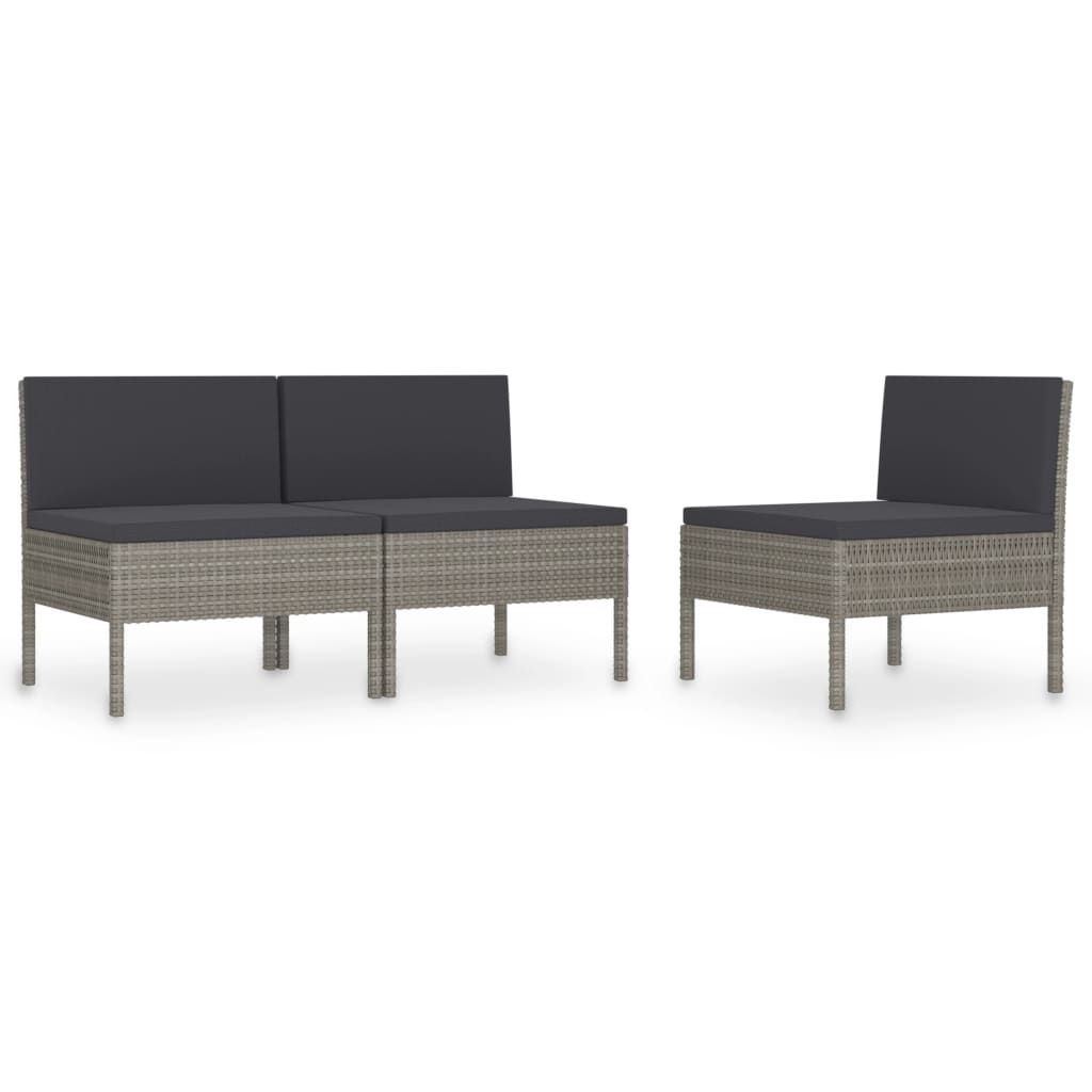 vidaXL Garden Chairs 3 pcs with Cushions Poly Rattan Grey