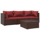 vidaXL Patio Furniture Set 4 Piece with Cushions Poly Rattan Brown