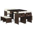vidaXL 9 Piece Patio Dining Set with Cushions Brown Poly Rattan