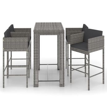 vidaXL 5 Piece Patio Bar Set with Cushions Poly Rattan Gray