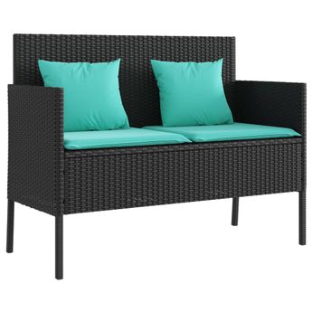 vidaXL Patio Bench with Cushions Black Poly Rattan