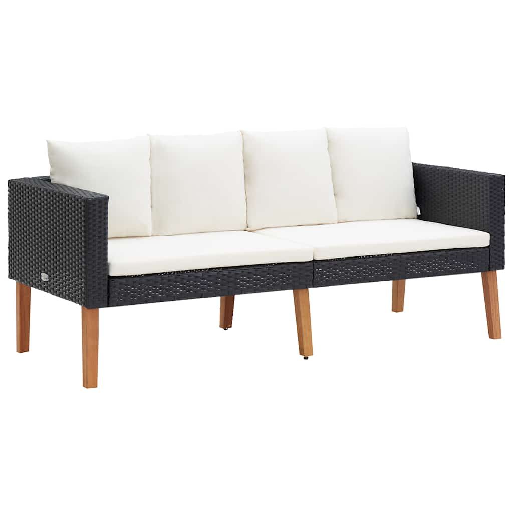vidaXL 2-Seater Patio Sofa with Cushions Poly Rattan Black