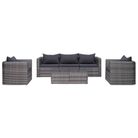 vidaXL 6 Piece Garden Sofa Set with Cushions & Pillows Poly Rattan Grey