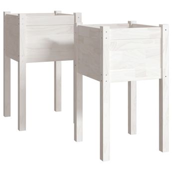 vidaXL Garden Planters 2 pcs White 15.7"x15.7"x27.6" Solid Wood Pine