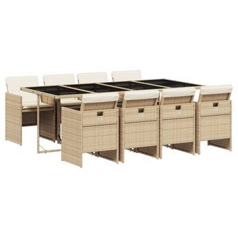 vidaXL 9 Piece Patio Dining Set with Cushions Beige Poly Rattan