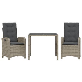 vidaXL 3 Piece Garden Dining Set with Cushions Grey Poly Rattan