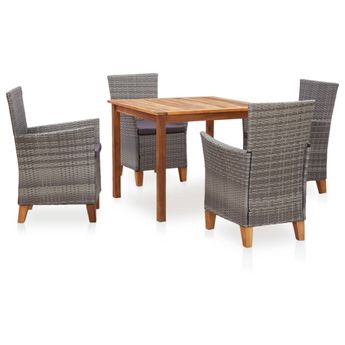 vidaXL 5 Piece Dining Set Poly Rattan and Solid Wood Acacia Grey