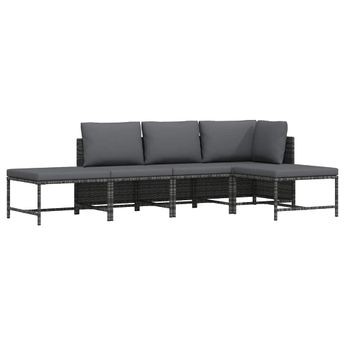 vidaXL 5 Piece Garden Sofa Set with Cushions Grey Poly Rattan