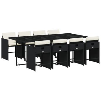 vidaXL 9 Piece Patio Dining Set with Cushions Black Poly Rattan