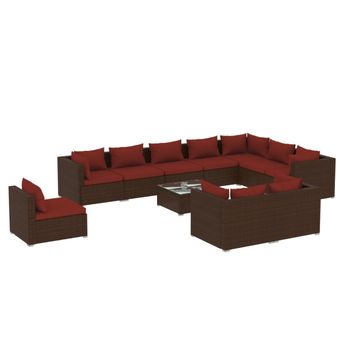 vidaXL 11 Piece Patio Lounge Set with Cushions Poly Rattan Brown