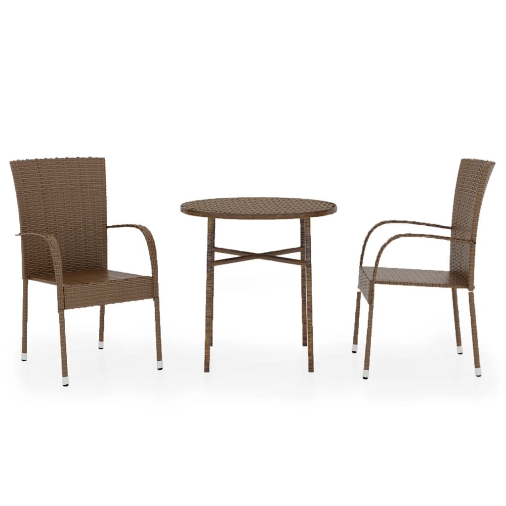 vidaXL 3 Piece Patio Dining Set Poly Rattan Brown