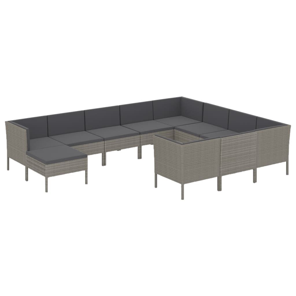 vidaXL 11 Piece Patio Lounge Set with Cushions Poly Rattan Gray