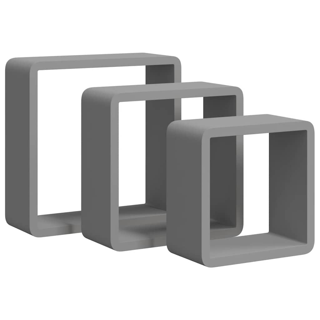 vidaXL Wall Cube Shelves 3 pcs Gray MDF
