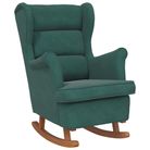 vidaXL Rocking Chair Wingback Dark Green Velvet and Solid Wood