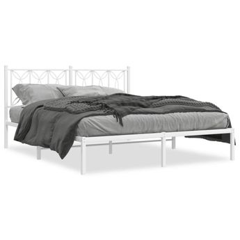 vidaXL Metal Bed Frame without Mattress with Headboard White 59.1"x78.7"