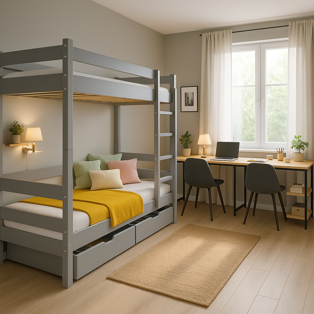 Modern children's room in white and gray tones