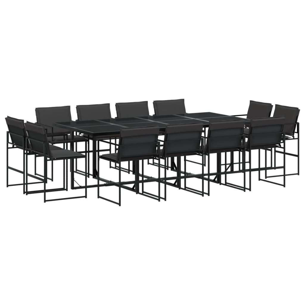 vidaXL 13 Piece Patio Dining Set with Cushions Black Textilene