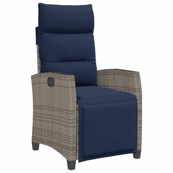 vidaXL Reclining Patio Chair with Side Table Gray Poly Rattan