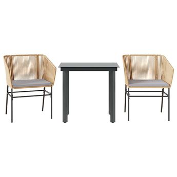 vidaXL 3 Piece Garden Dining Set with Cushions Brown Poly Rattan Glass