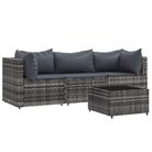 vidaXL 4 Piece Garden Lounge Set with Cushions Grey Poly Rattan