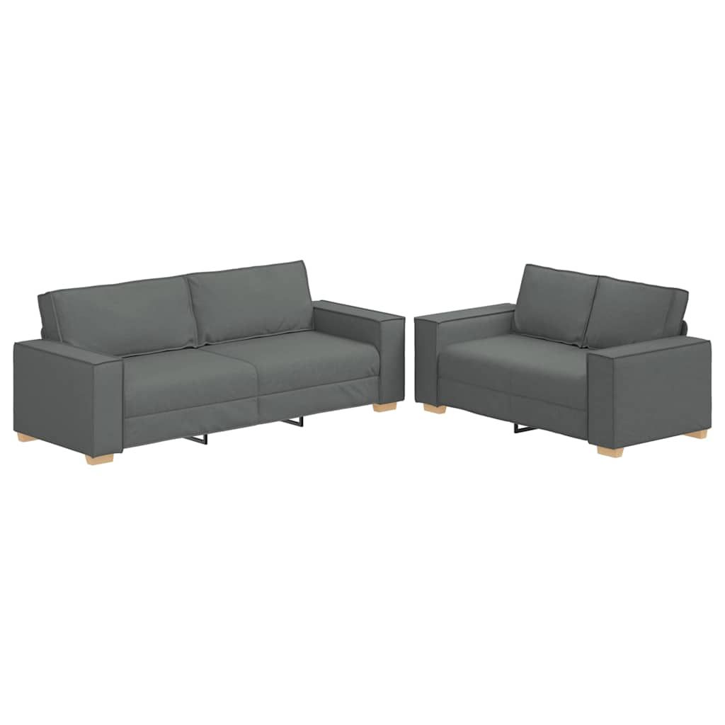 vidaXL 2 Piece Sofa Set with Cushions Dark Gray Fabric