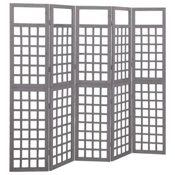 vidaXL 5-Panel Room Divider/Trellis Solid Fir Wood Grey 201.5x180 cm