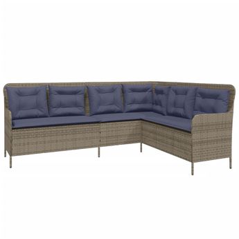 vidaXL Garden Sofa with Cushions L-Shaped Grey Poly Rattan