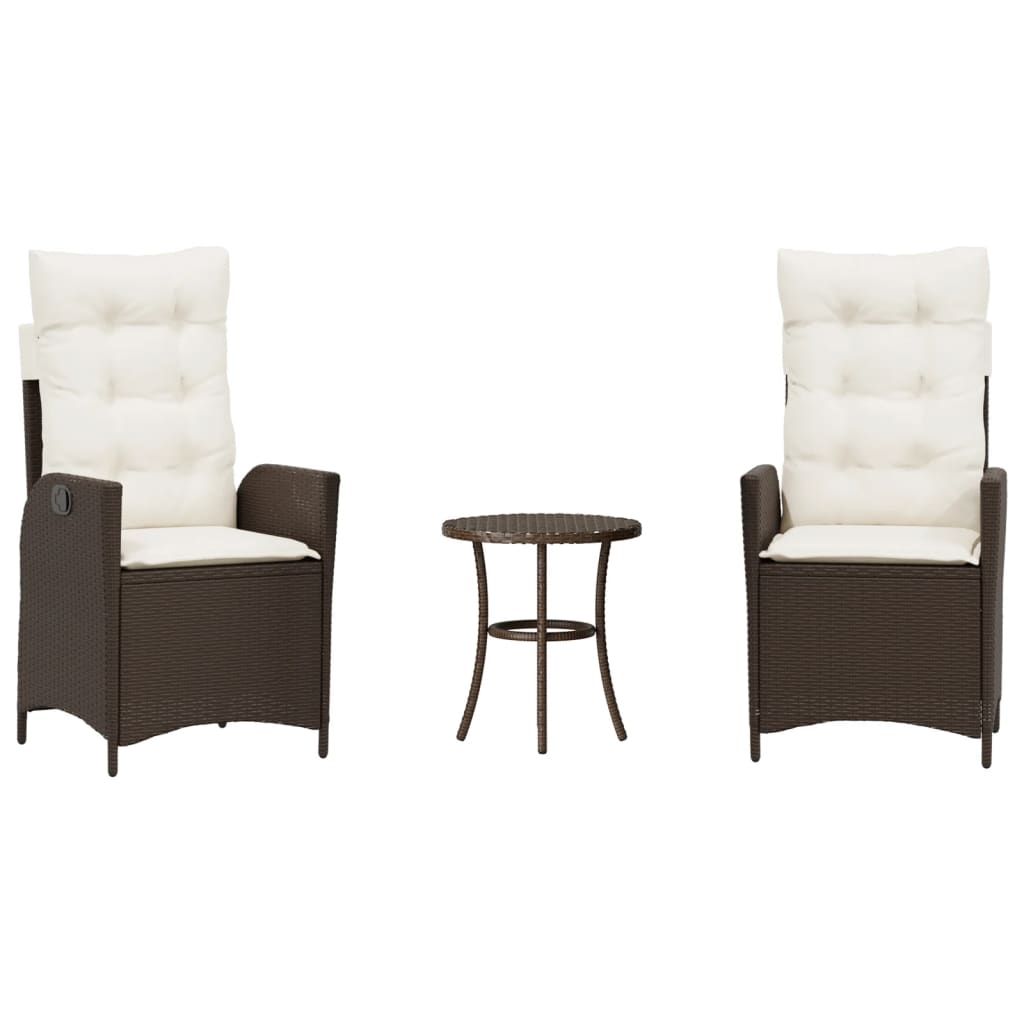 vidaXL 3 Piece Bistro Set with Cushions Brown Poly Rattan