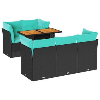 vidaXL 6 Piece Garden Sofa Set with Cushions Black Poly Rattan