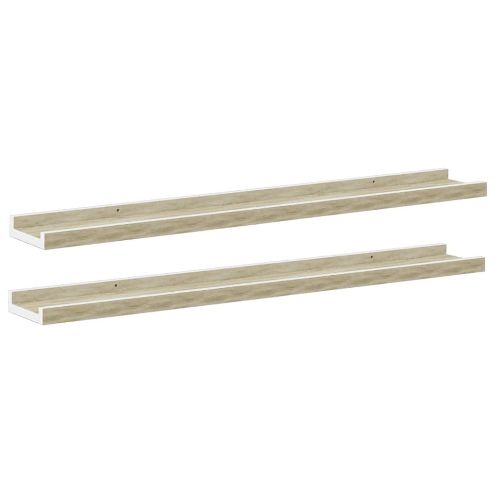 vidaXL Wall Shelves 2 pcs White and Sonoma Oak 31.5"x3.5"x1.2"
