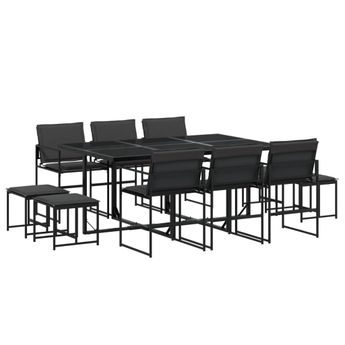 vidaXL 11 Piece Patio Dining Set with Cushions Black Textilene